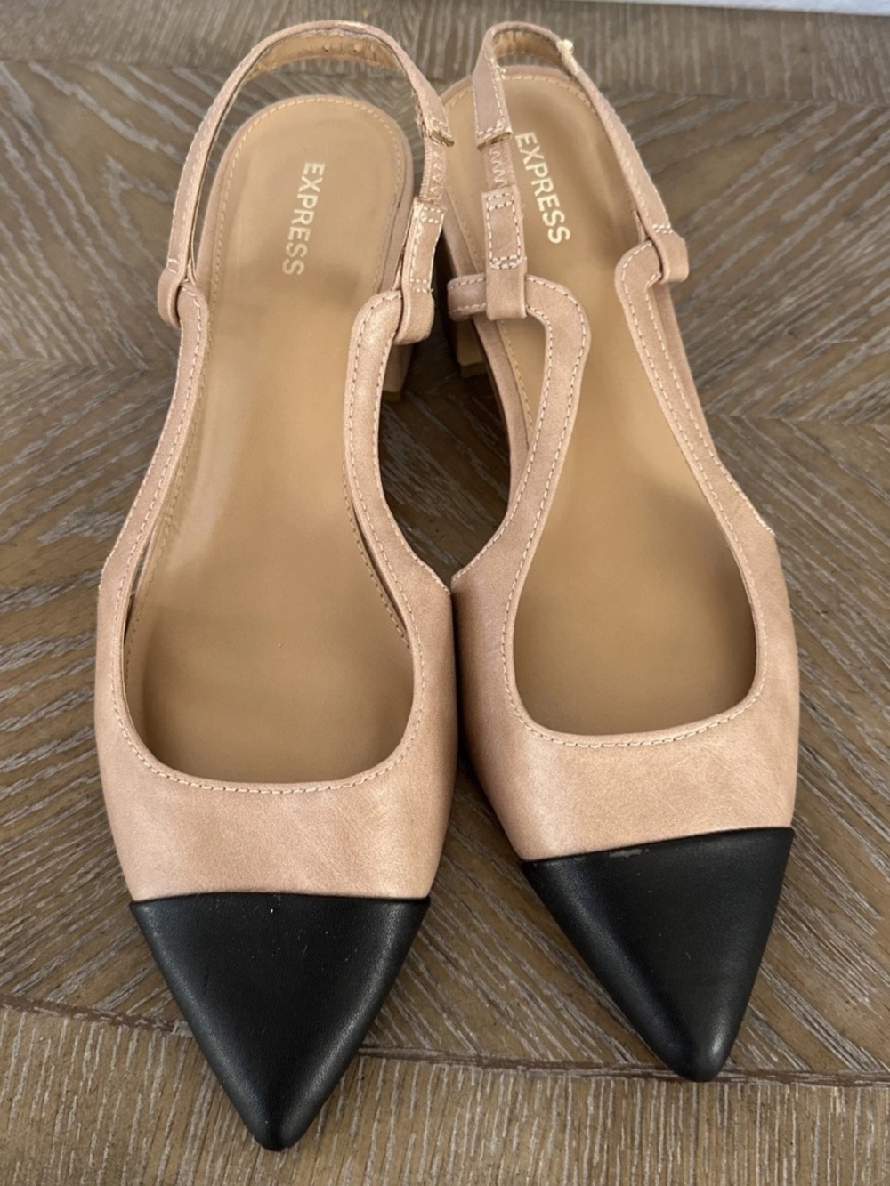 Express Two-Tone Slingback Block Heel in Beige and Black